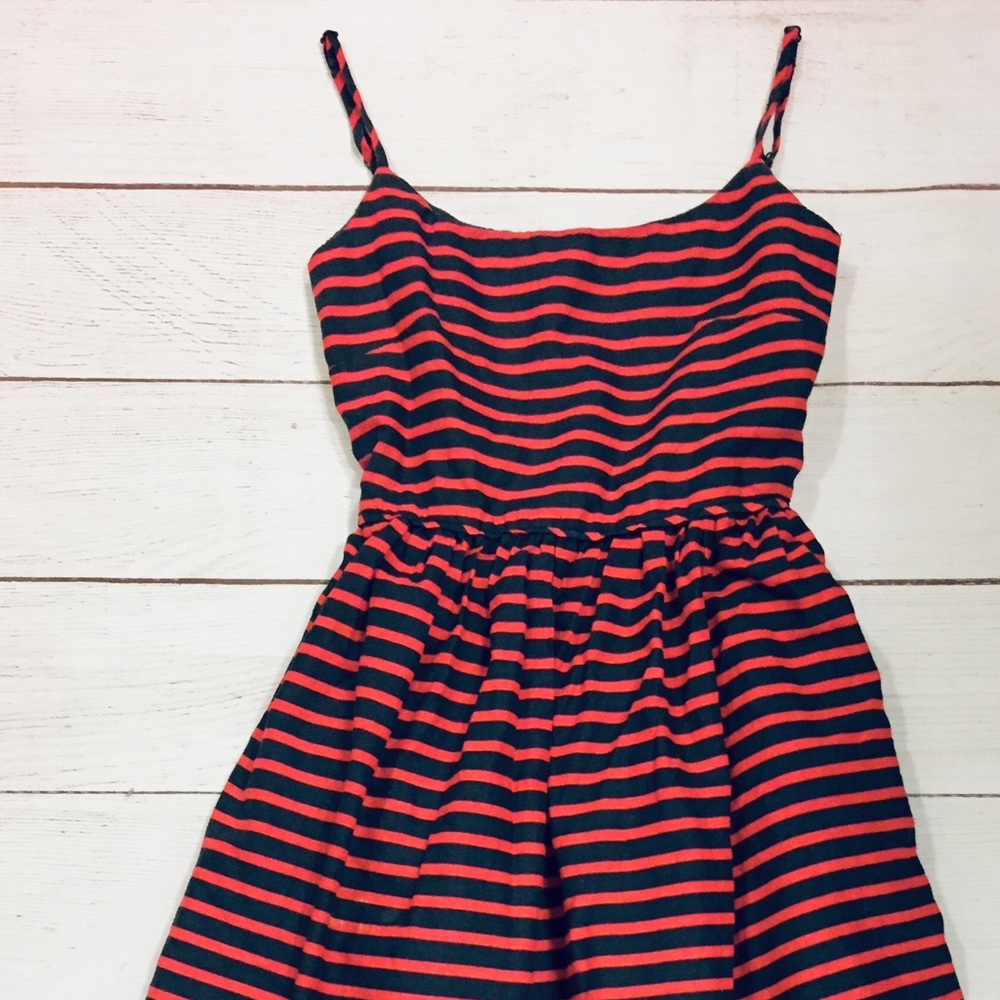 J.Crew Navy Blue/Red Stripe Fit&Flare Dress xs